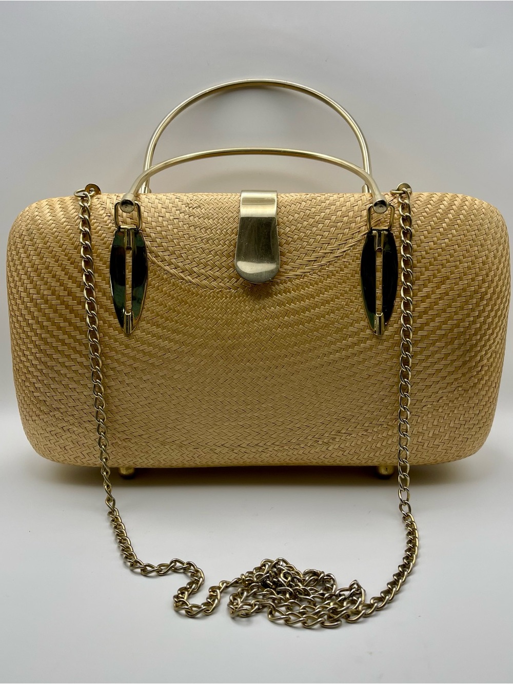 Beautiful Vintage Luxury Woven Straw Bag with Gold Hardware 60s-70s